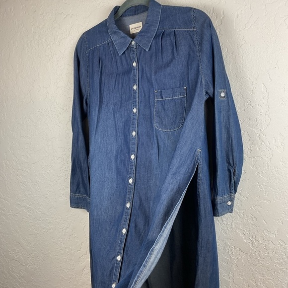JW Signature Los Angeles Lightweight Blue Denim Button Down Shirt Dress Sz M/L - Picture 3 of 10